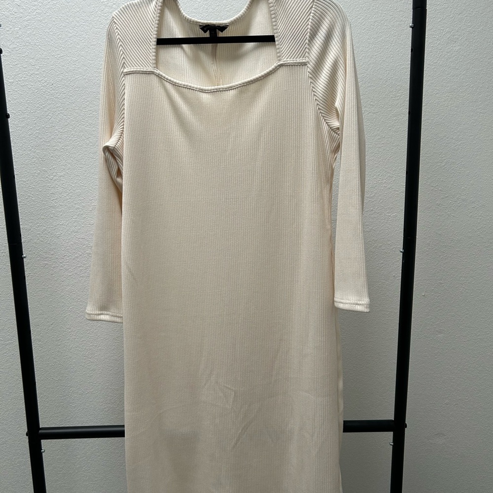 Elegant Beige ribbed sweater Women's Dress